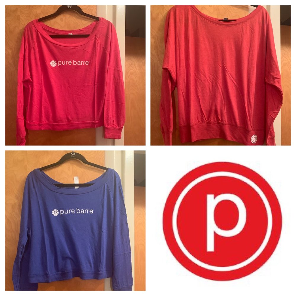 3 Pure Barre women's LS shirts pink blue & red L